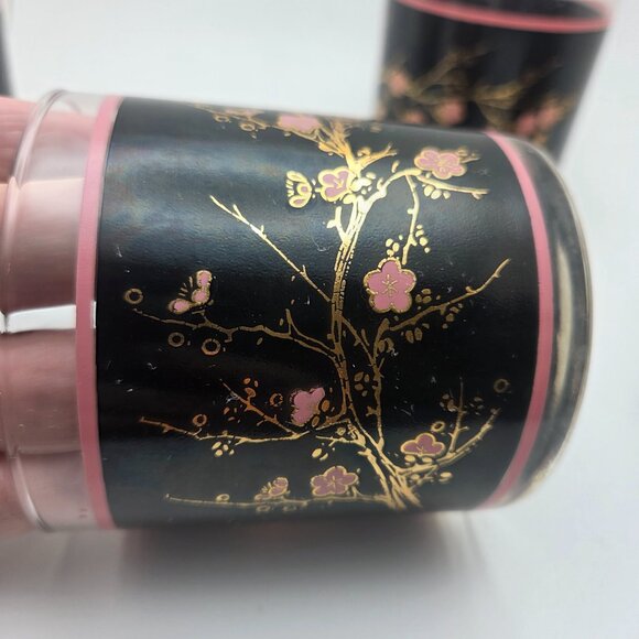 Vintage Cutler Glasses Japanese Pink Cherry Blossoms Mid-Century Modern Set of 4 - Picture 7 of 16